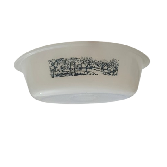 Glasbake Ovenware Bowl Design White Serving Bowl Oval Currier & Ives - Picture 1 of 7